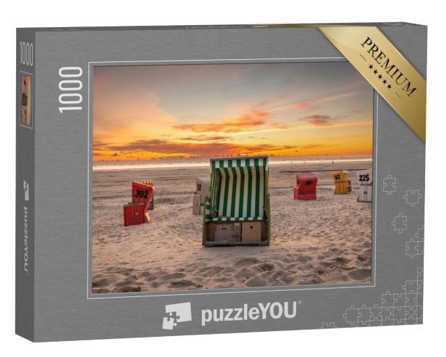 Puzzle 1000 Teile „Strandkörbe auf Langeoog bei Sonnenuntergang, Niedersachsen“