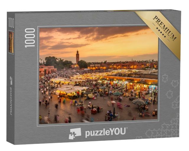 Puzzle 1000 Teile „Abendlicher Djemaa el-Fna-Marktplatz, Marrakesch, Marokko“