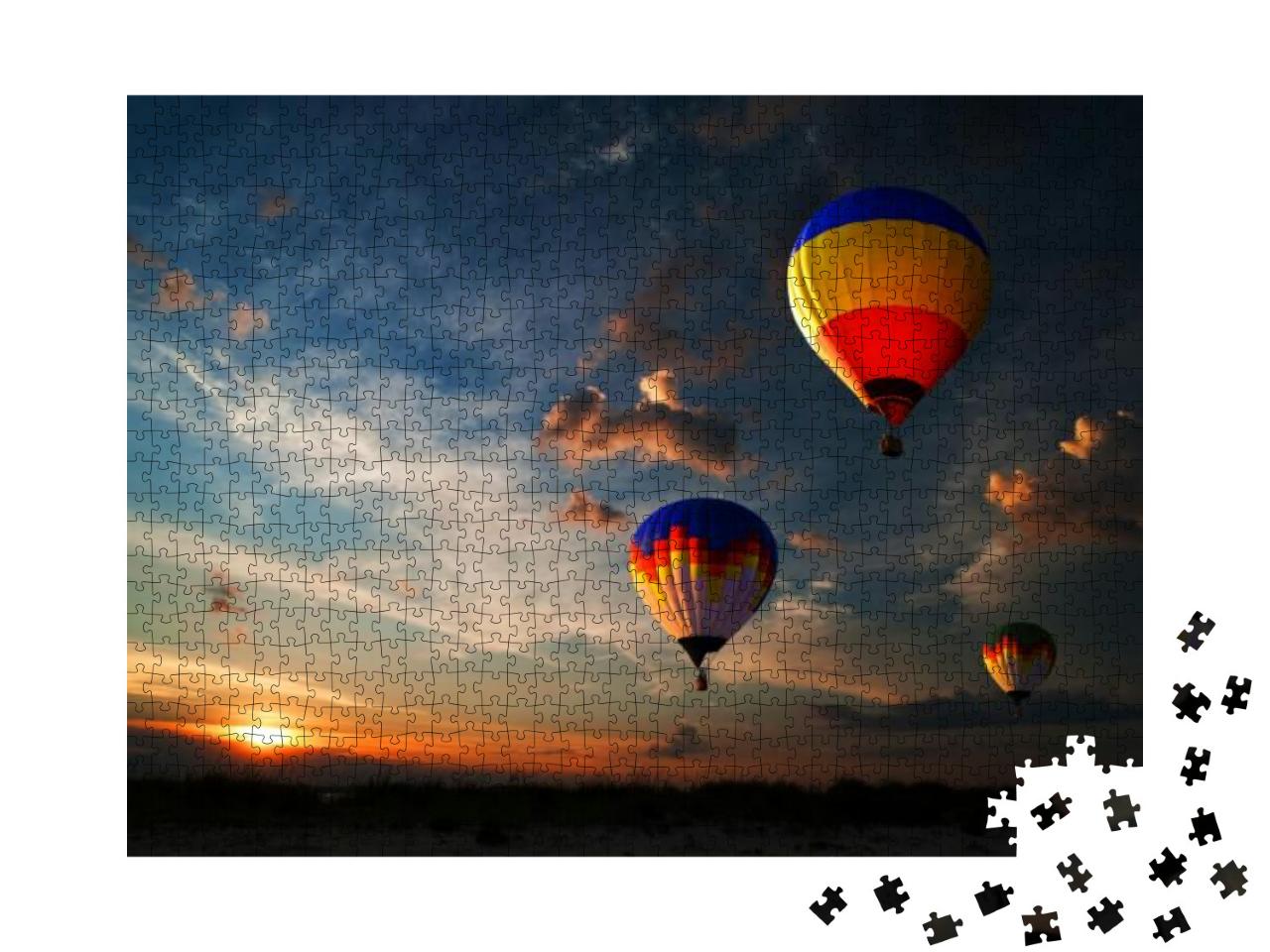 Puzzle 1000 Teile „Bunte Heißluftballons fahren in den Sonnenaufgang“