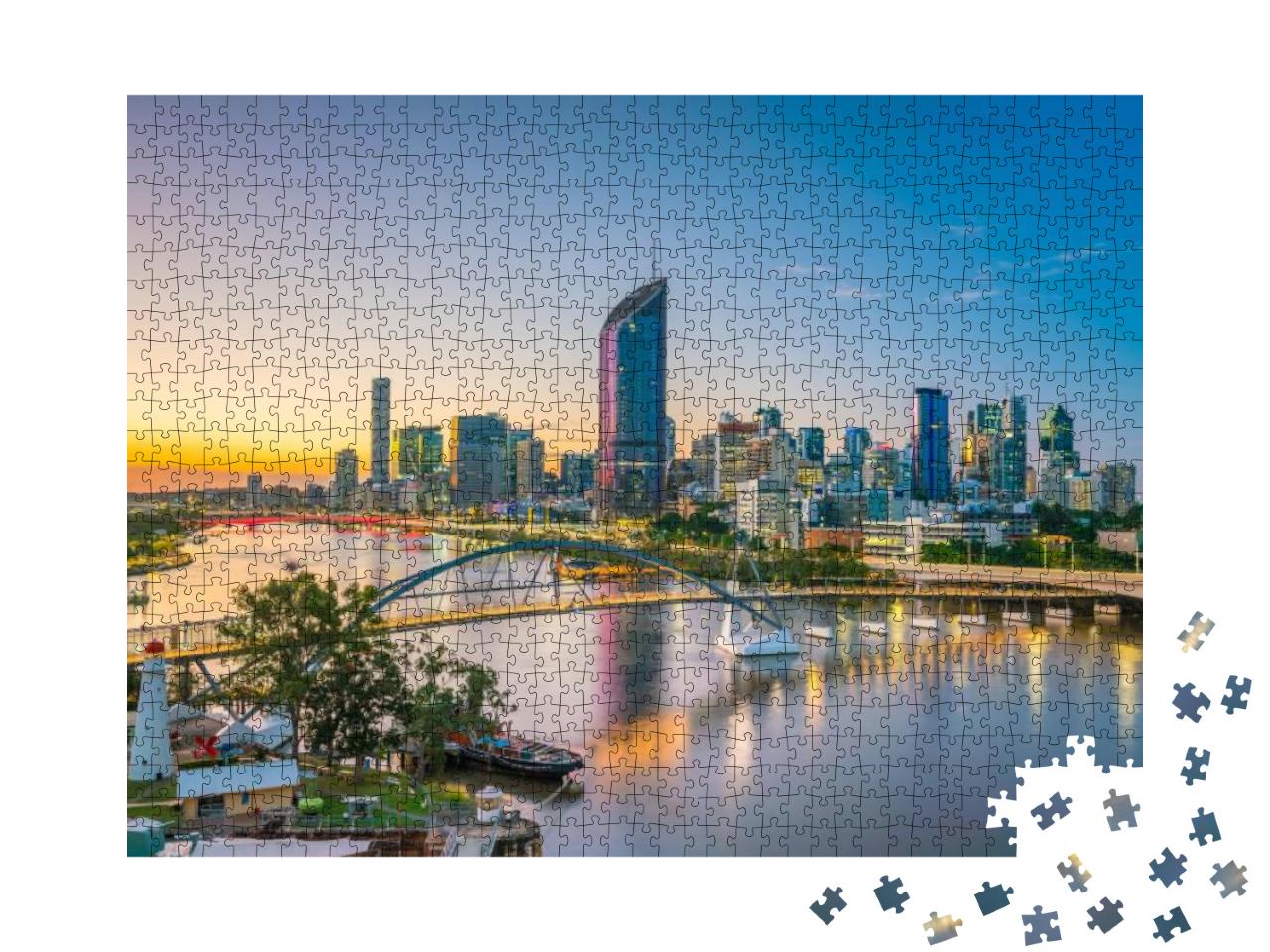 Puzzle 1000 Teile „Skyline von Brisbane in der Dämmerung, Australien“