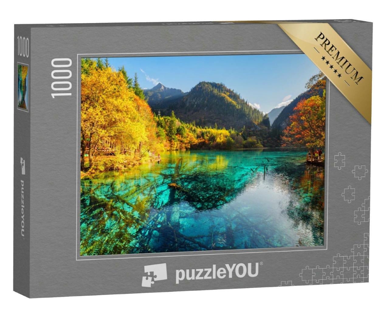 Puzzle 1000 Teile „Herbst am Fünf-Blumen-See, Jiuzhai-Tal-Nationalpark, China“