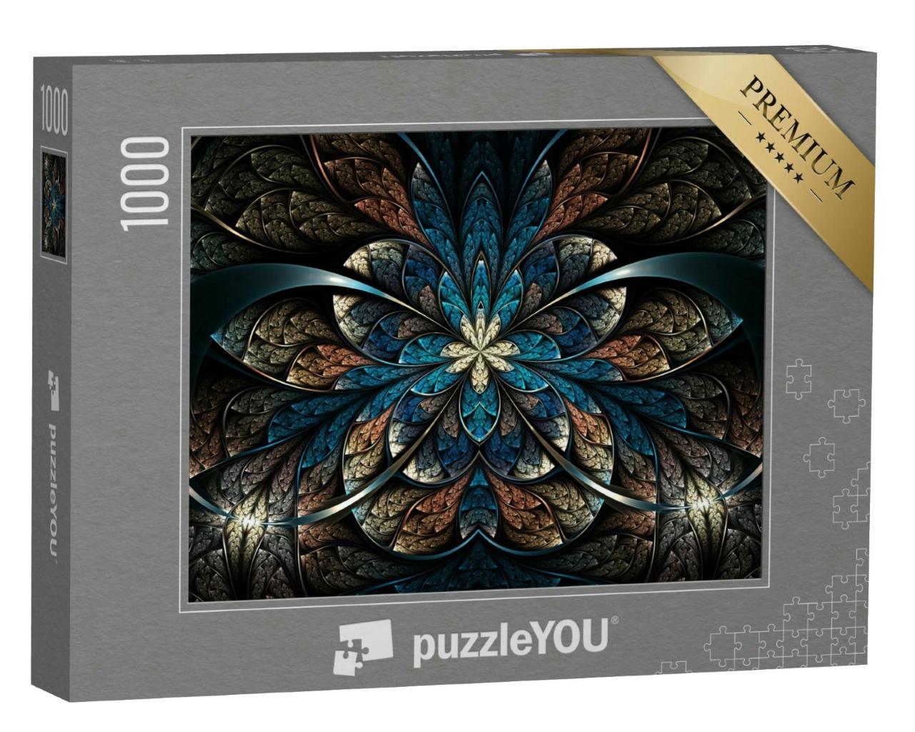 Puzzle 1000 Teile „Digitale Kunst: Fraktale Blume in Naturtönen“