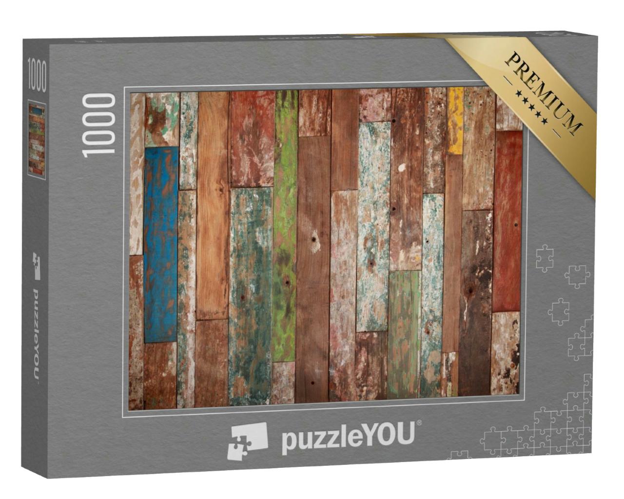Puzzle 1000 Teile „Farbige Holzdielen in Grunge-Optik “