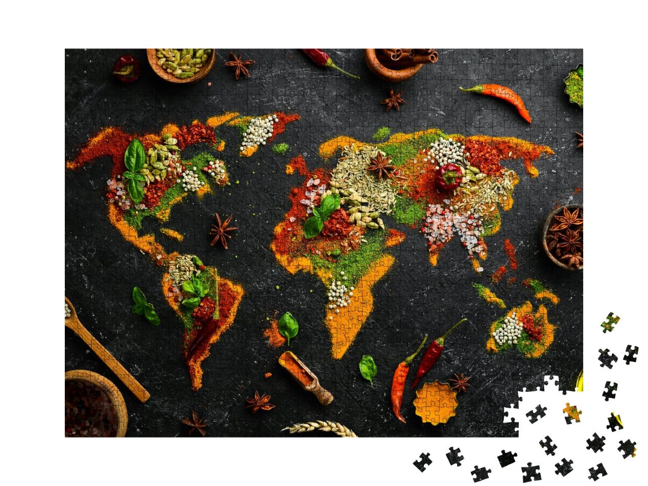 Puzzle 1000 Teile „Weltkarte aus Gewürzen und Kräutern“