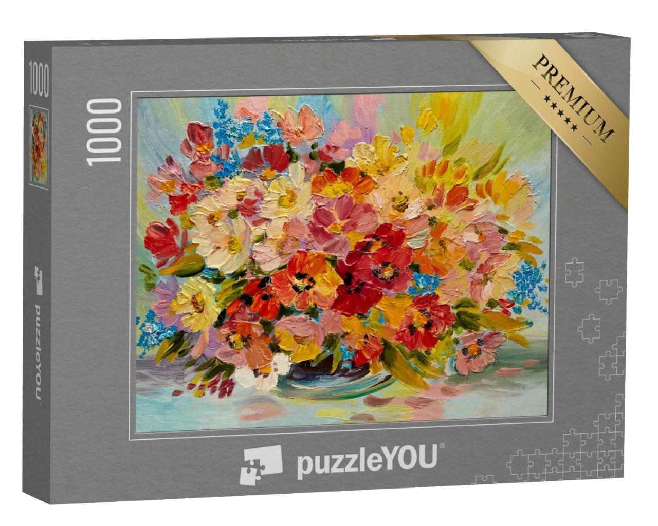 Puzzle 1000 Teile „Ölgemälde: Ein bunter Strauß Sommerblumen“