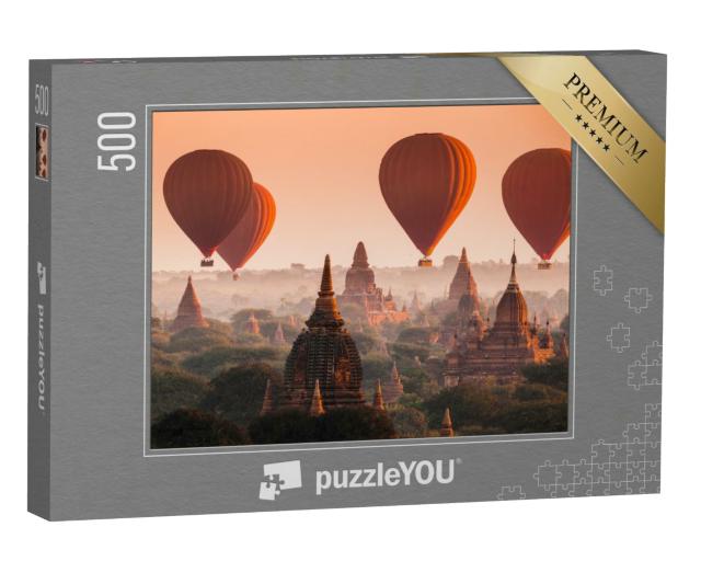 Puzzle 500 Teile „Heißluftballon über der Ebene von Bagan am nebligen Morgen, Myanmar“