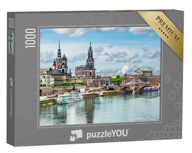 Puzzle 1000 Teile „Stadtbild von Dresden mit Elbe, Sachsen, Deutschland“