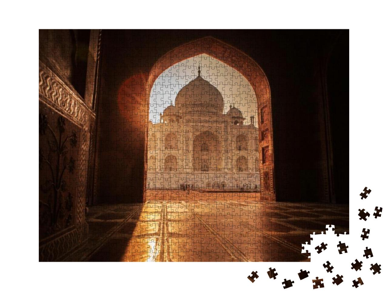 Puzzle 1000 Teile „Sonnenstrahlen am Taj Mahal in Agra, Indien“