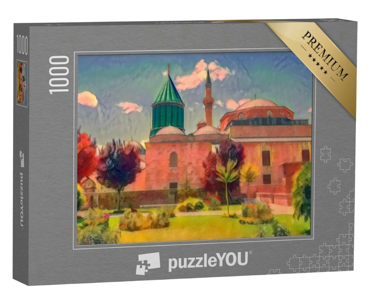 Puzzle 1000 Teile „im Kunst-Stil von Franz Marc - Mevlana Celaleddin Rumi Grab und Museum, Konya Türkei“