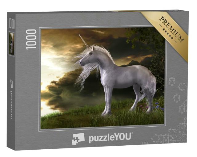Puzzle 1000 Teile „Weißes Einhorn bei Sonnenuntergang“