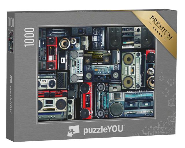 Puzzle 1000 Teile „Vintage-Wand voller Radio-Boomboxen aus den 80ern“