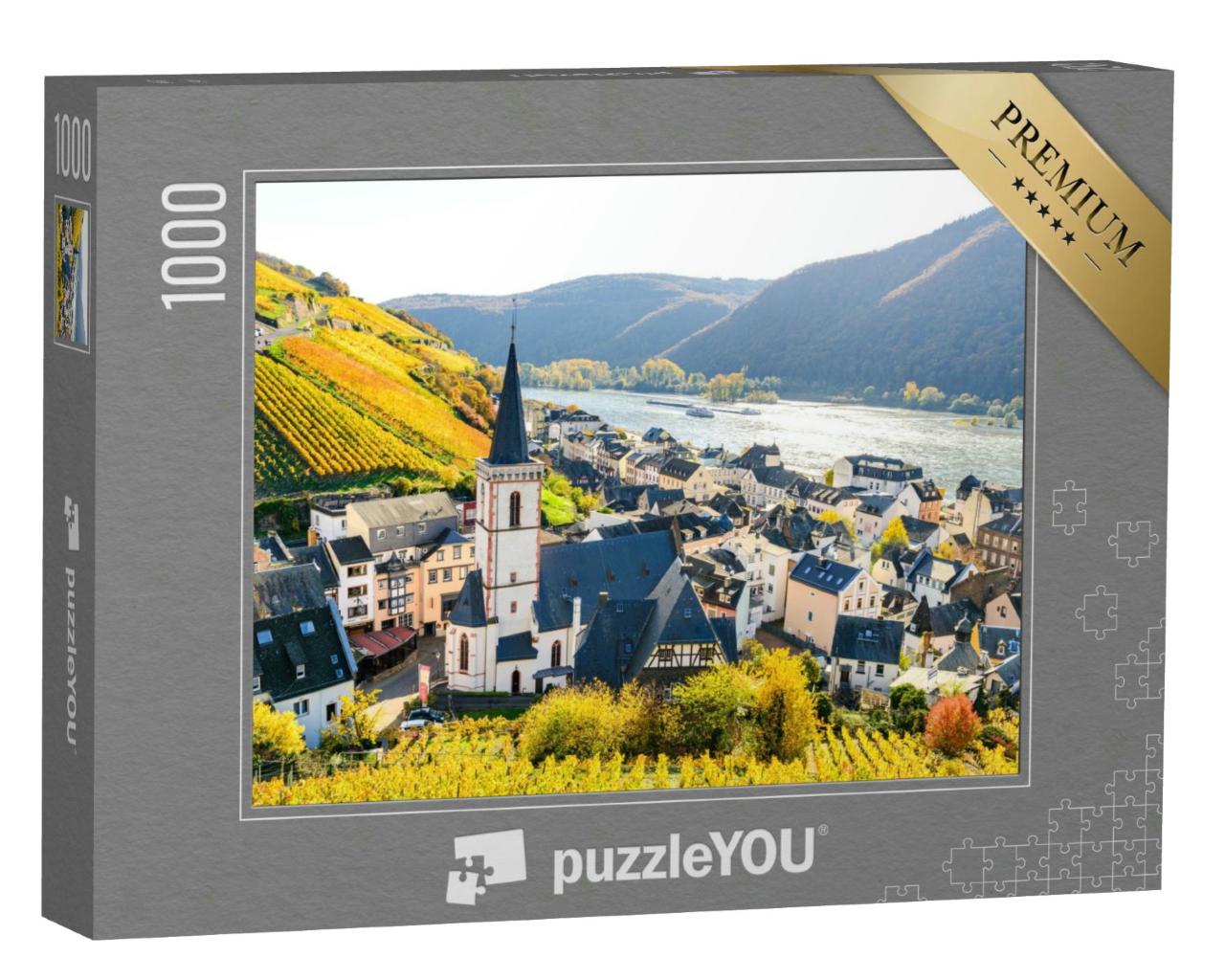 Puzzle 1000 Teile „Assmanshausen im bunten Herbst, Oberes Mittelrheintal, Hessen, Deutschland“