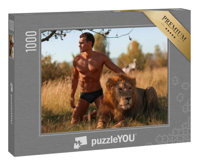 Puzzle 1000 Teile „Sexy Male-Model mit Löwe“