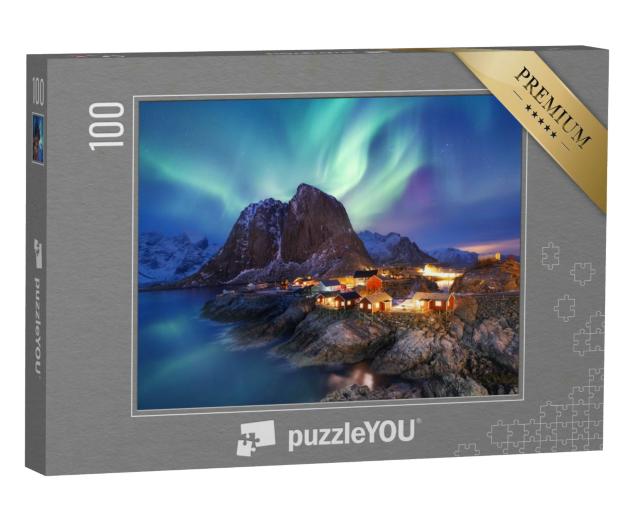Puzzle 100 Teile „Aurora borealis auf den Lofoten, Norwegen“