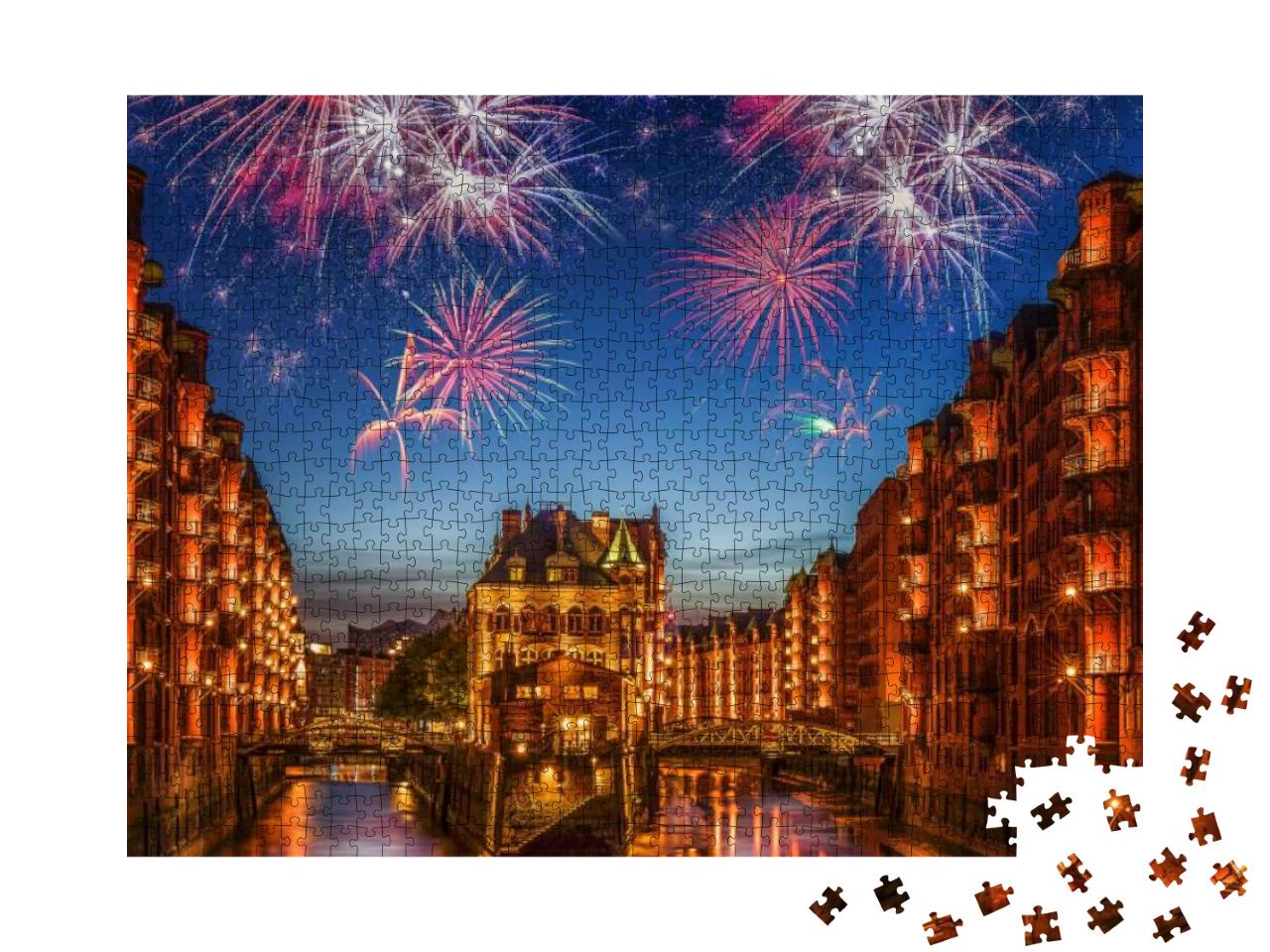 Puzzle 1000 Teile „Feuerwerk über Hamburg“