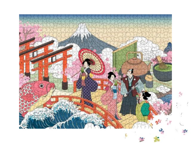 Puzzle 1000 Teile „Retro-Japan-Szenerie im Ukiyo-e-Stil“