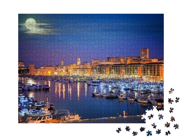 Puzzle 1000 Teile „Hafen von Marseille bei Nacht, Provence, Frankreich“