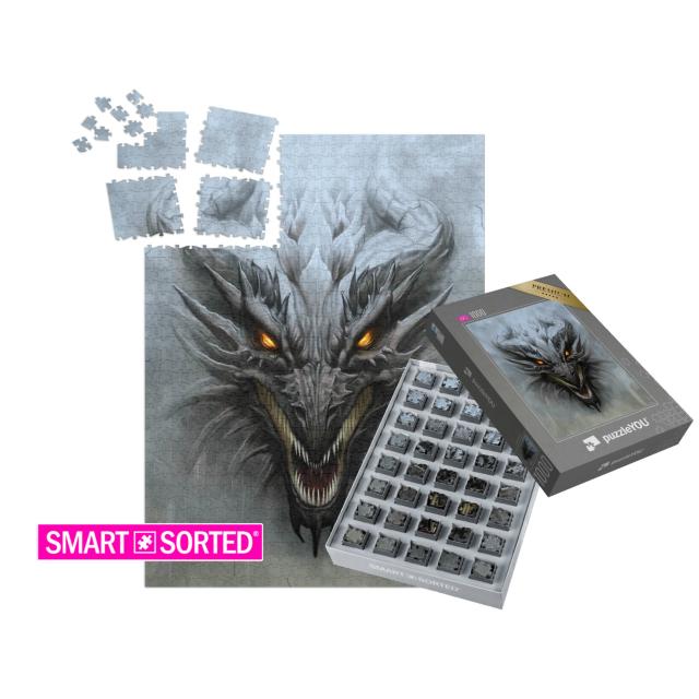 SMART SORTED® | Puzzle 1000 Teile „Drachenkopf auf dem grauen Stein“