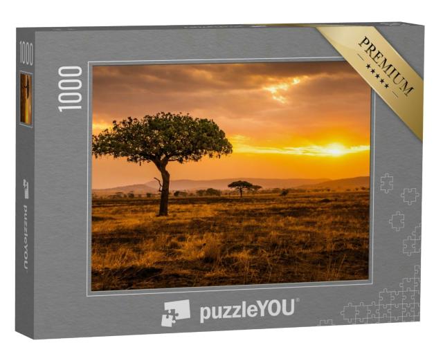 Puzzle 1000 Teile „Goldener Sonnenuntergang in der Serengeti, Kenia“