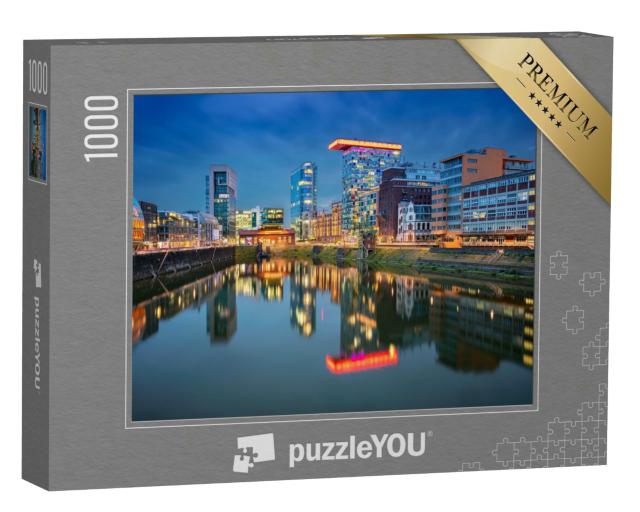 Puzzle 1000 Teile „Stadtbild von Düsseldorf mit Medienhafen und Rhein, Deutschland“