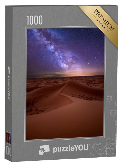 Puzzle 1000 Teile „Milchstraße über den Dünen Erg Chebbi in der Sahara-Wüste in Marokko“