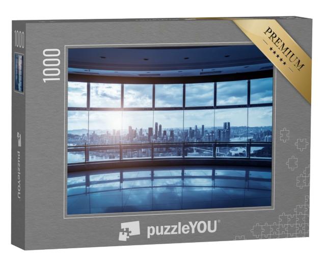 Puzzle 1000 Teile „Bürogebäude aus Glas mit Stadtsilhouette“