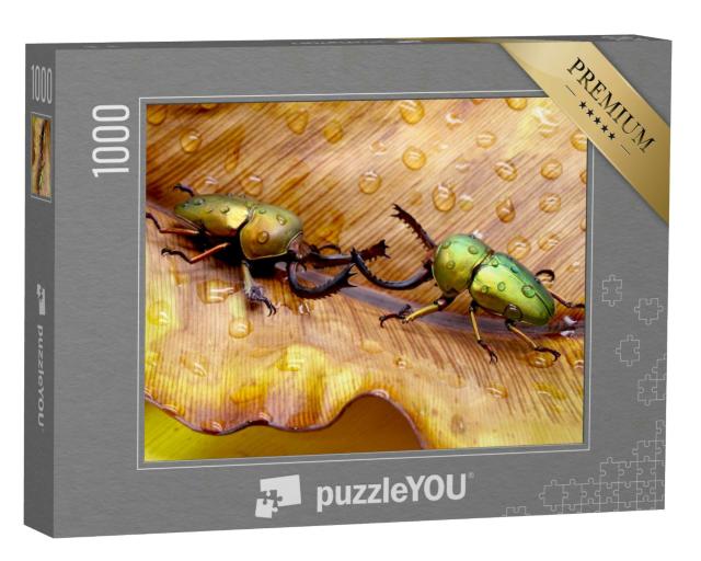 Puzzle 1000 Teile „Zwei kämpfende Sägezahnkäfer, Papua-Neuguinea“