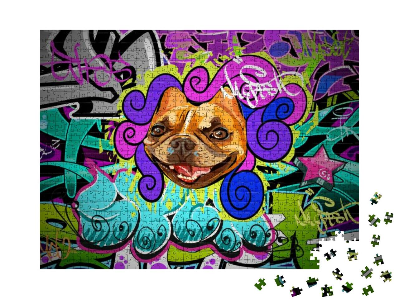 Puzzle 1000 Teile „Graffiti-Kunst mit Boxerhund als zentrales Motiv“
