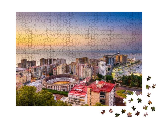 Puzzle 1000 Teile „Dämmerung über Málaga, Spanien“