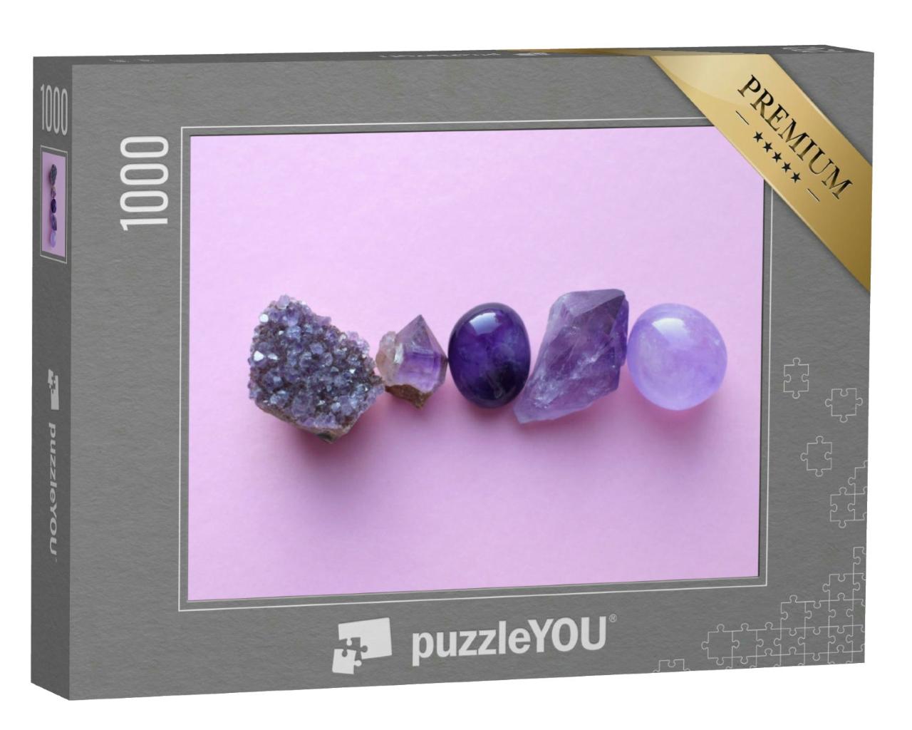 Puzzle 1000 Teile „Edelsteinmineralien auf rosa Hintergrund“