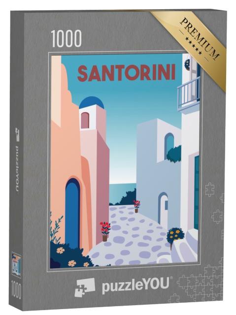 Puzzle 1000 Teile „Santorini Vektor-Illustration mit histroischen Gebäuden“