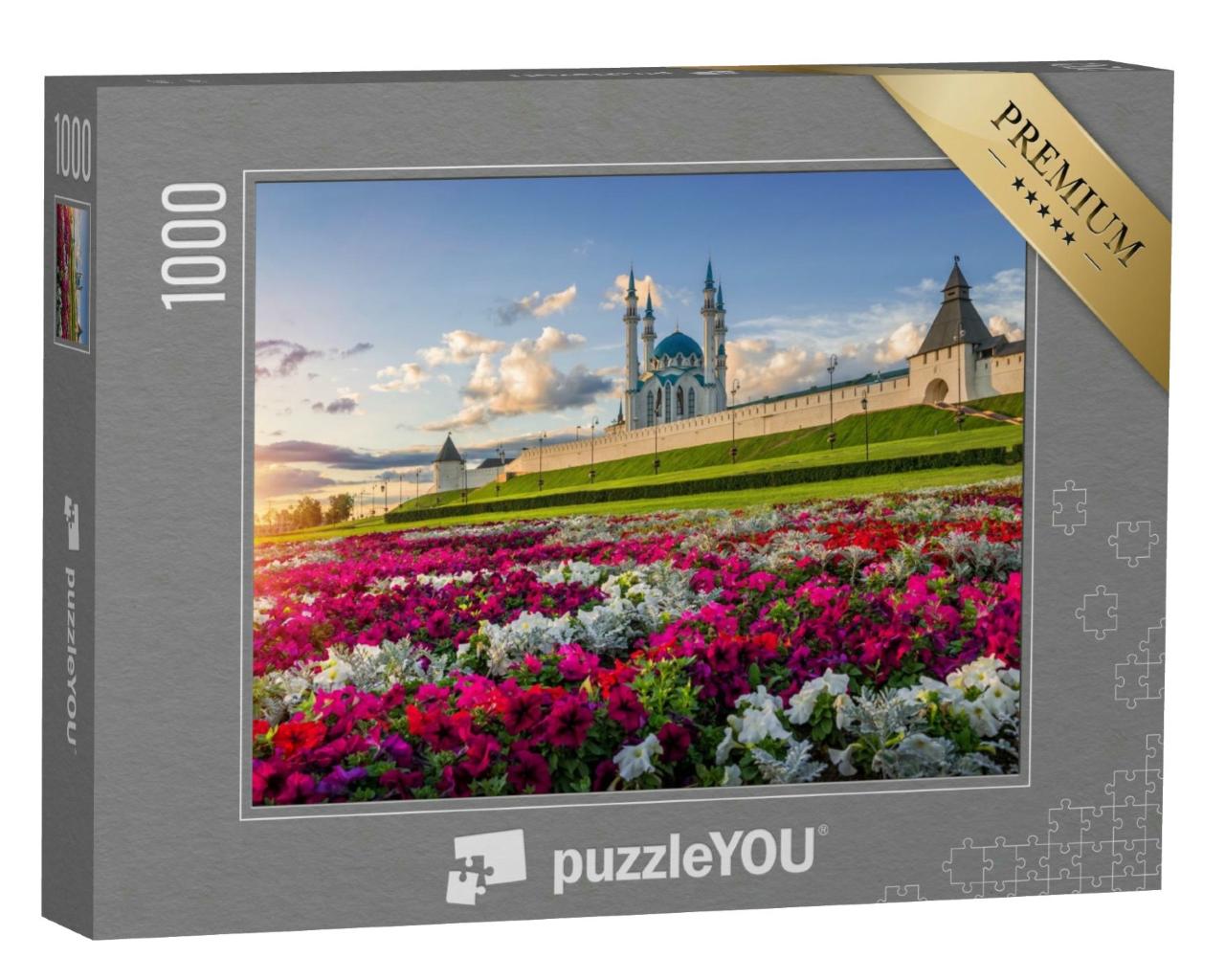 Puzzle 1000 Teile „Viele Blumen im Kasaner Kreml im Abendlicht“