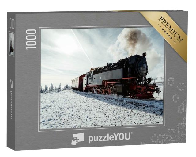 Puzzle 1000 Teile „Dampfzug im Winter auf dem Brocken, Harz“