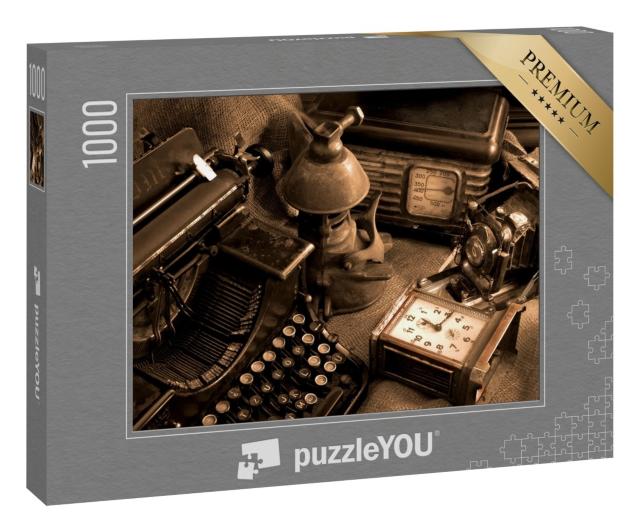Puzzle 1000 Teile „Vintage-Stillleben mit alter Schreibmaschine, Retro-Kamera und Radio“
