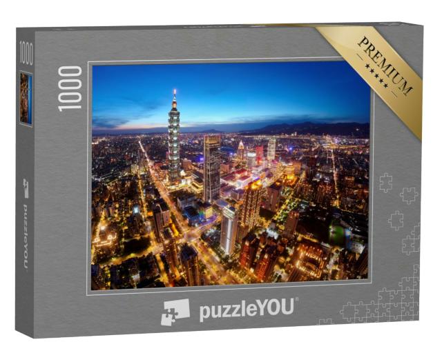 Puzzle 1000 Teile „Luftaufnahme des Stadtzentrums von Taipeh, Taiwan“