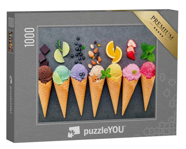Puzzle 1000 Teile „Bunte Eissorten in Waffeln“