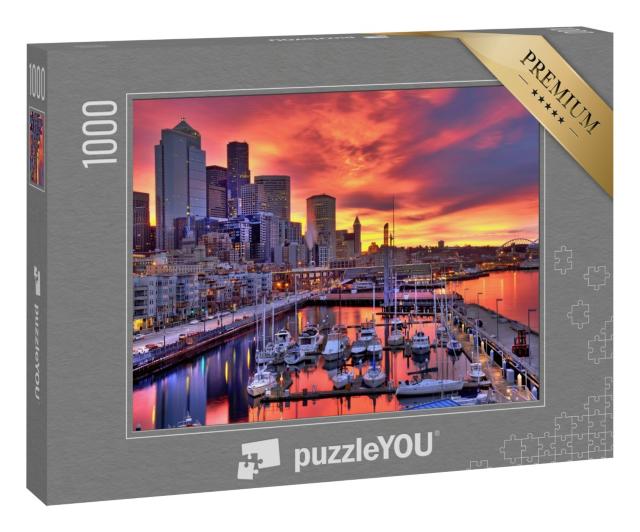 Puzzle 1000 Teile „Sonnenaufgang über dem Hafengebiet von Pier-66“
