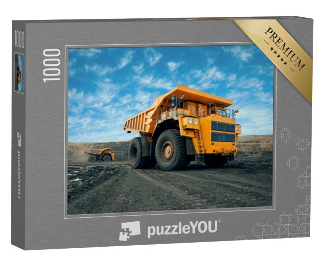 Puzzle 1000 Teile „Orangener Muldenkipper im Steinbruch bei der Verladung von Kohle“