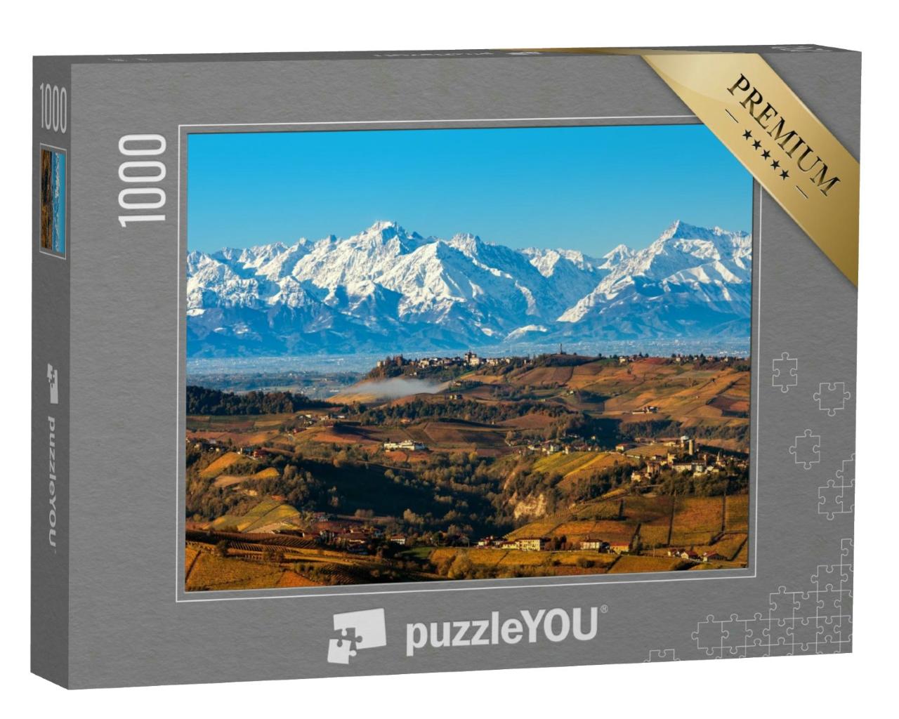 Puzzle 1000 Teile „Blick von oben auf herbstliche Hügel und schneebedeckte Berge“