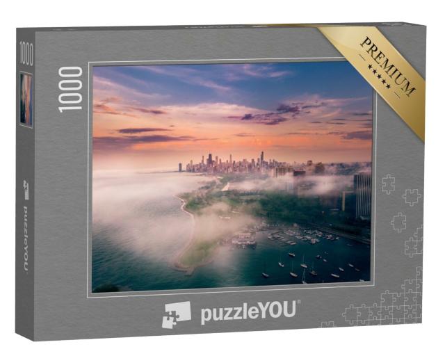 Puzzle 1000 Teile „Chicago und Lake Michigan bei Nebel“