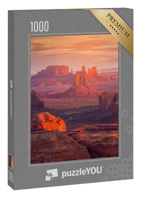 Puzzle 1000 Teile „Hunts Mesa bei Sonnenaufgang, Monument Valley, Arizona, USA“