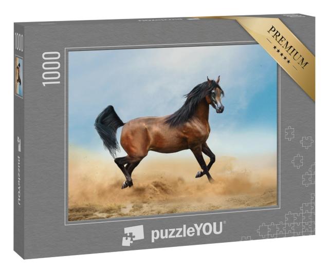 Puzzle 1000 Teile „Braunes Araber-Pferd läuft durch die Wüste“