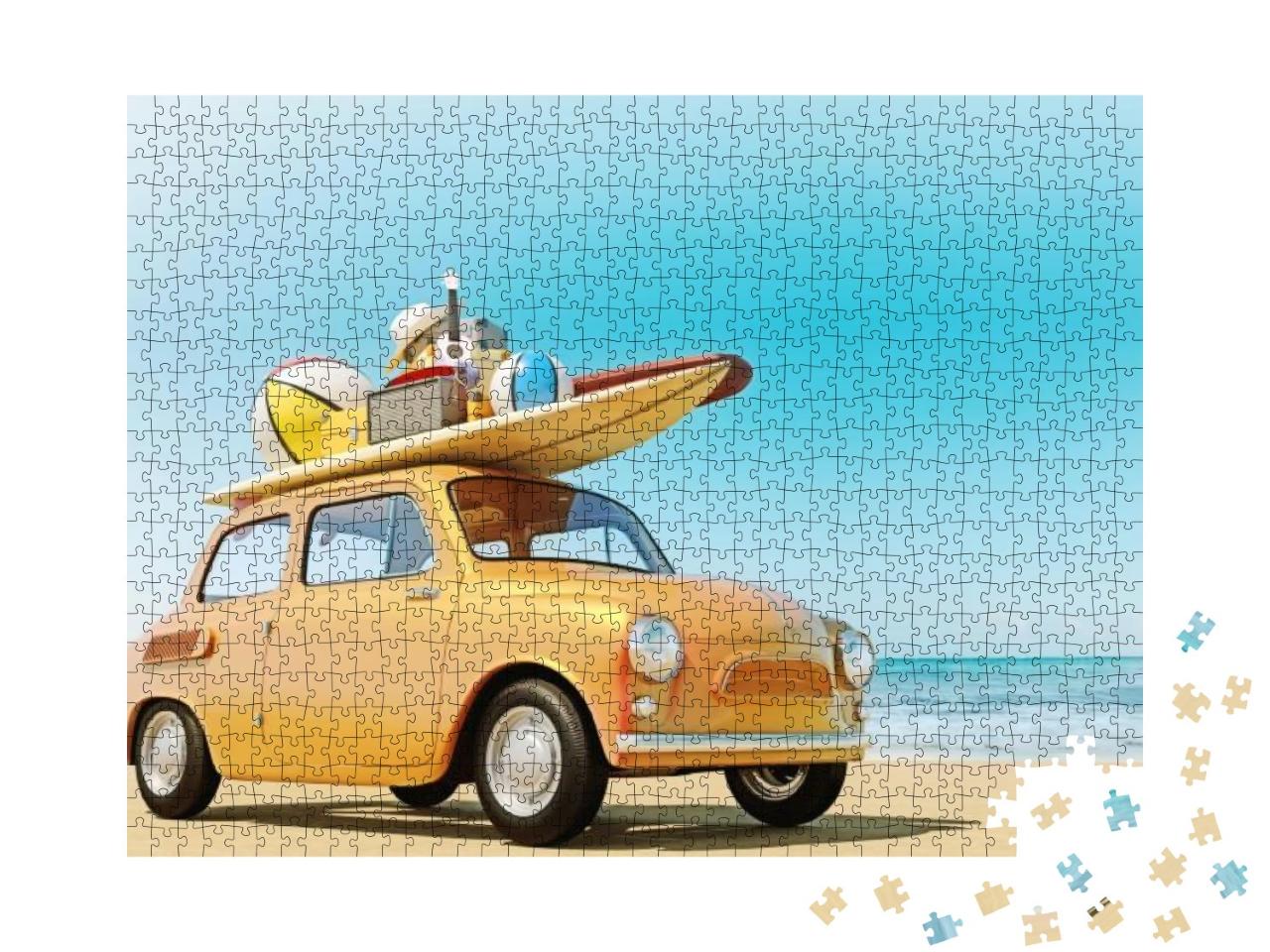 Puzzle 1000 Teile „Kleines Retro-Auto mit Gepäck auf dem Dach“