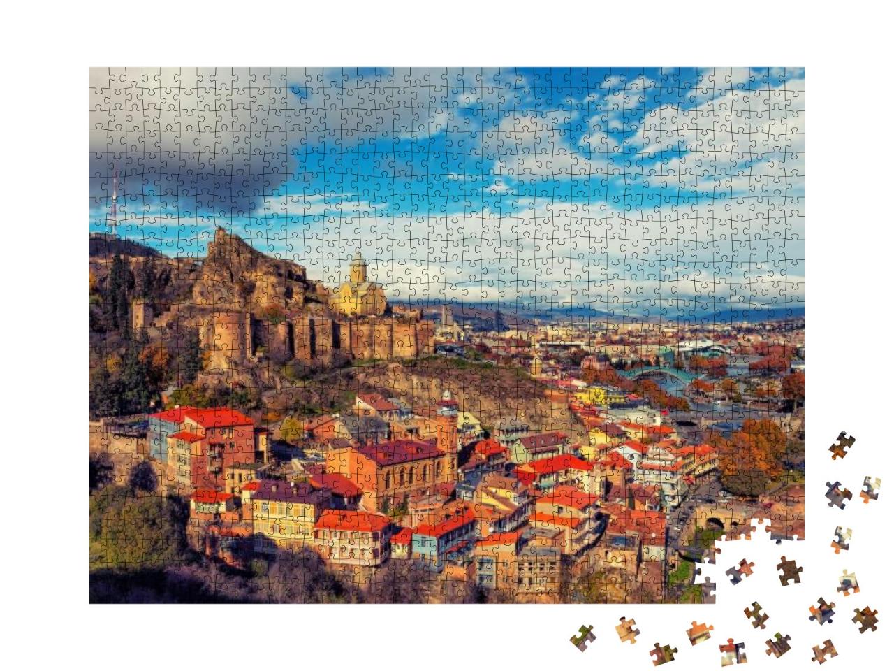 Puzzle 1000 Teile „Blick über Tiflis im Sonnenuntergang, Georgien“