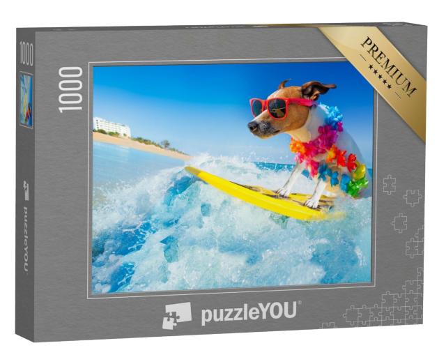 Puzzle 1000 Teile „Der König der Surfer: Jack Russell-Hund surft die perfekte Welle“