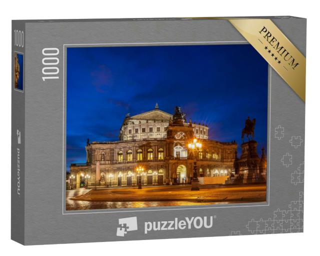 Puzzle 1000 Teile „Hell erleuchtete Semperoper in Dresden zur blauen Stunde“