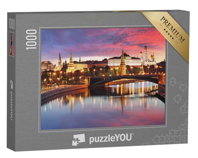 Puzzle 1000 Teile „Skyline der Stadt Moskau bei Sonnenuntergang“