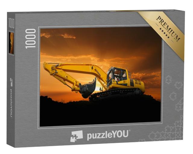 Puzzle 1000 Teile „Crawler Bagger auf einer Baustelle bei Sonnenuntergang“