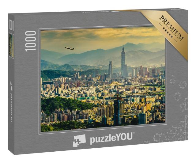 Puzzle 1000 Teile „Sonnenuntergangspanorama von Taipei, Taiwan“
