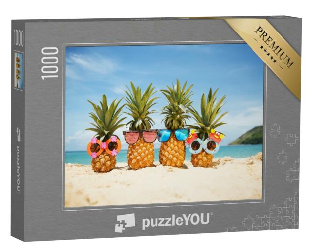 Puzzle 1000 Teile „Coole Ananas-Früchte mit Sonnenbrillen am Strand“